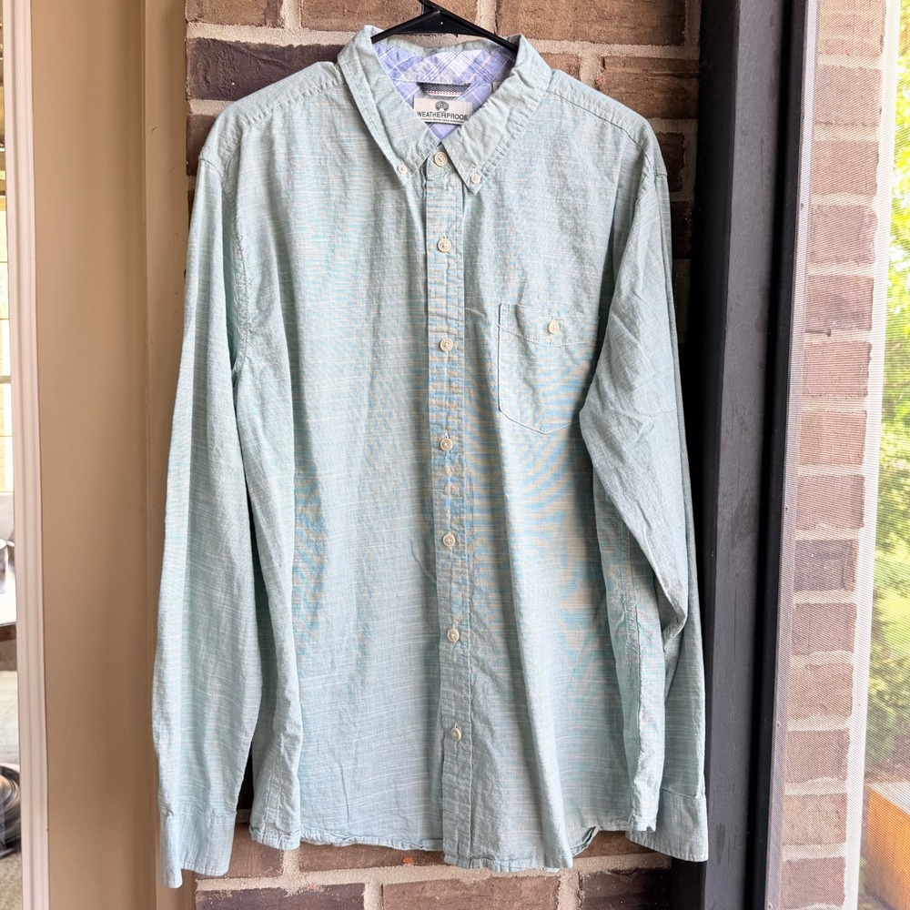 Weatherproof Mens XL‎ Seafoam Green Slub Cotton Button Down Long Sleeve Shirt